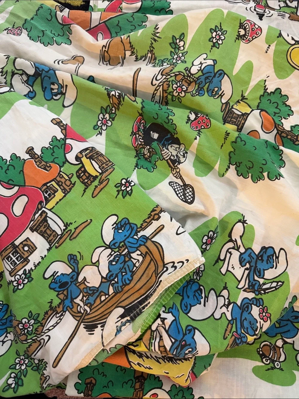 Vintage Smurfs Printed Twin Sheets - Blue/White